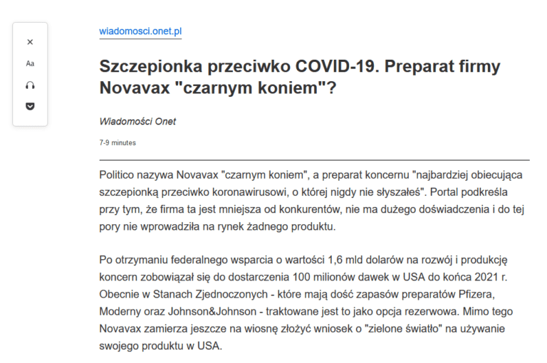 Tryb czytania w przeglądarce